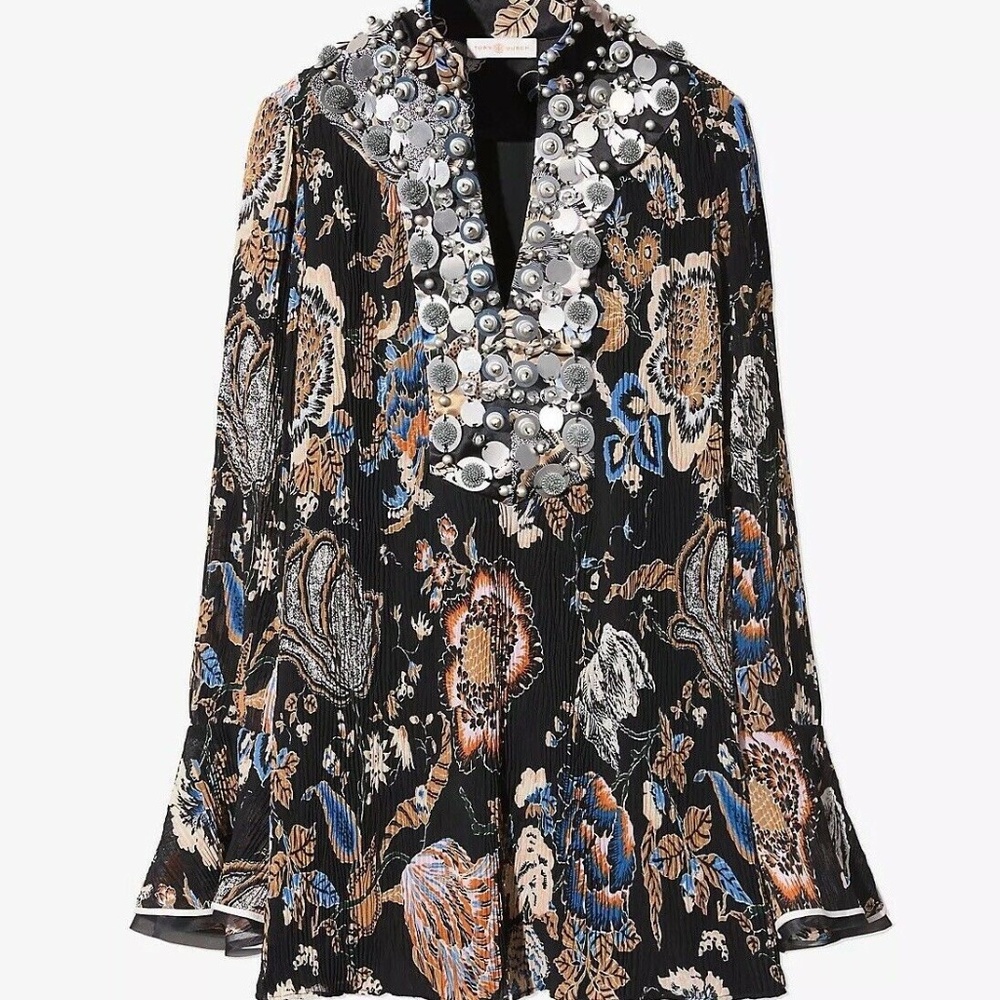 Tory Burch Dominique Tunic Blouse Top Midnight Happy Times  Embellished 4